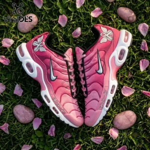 Breast Cancer Awareness Fight Like A Girl Air Max Sneakers featuring pink gradient patterns and rhinestone ribbon decals.