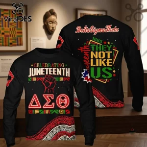 Delta Sigma Theta Juneteenth Black History Month Hoodie featuring red, black, and green text and a raised fist graphic.
