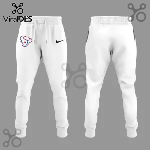 Houston Texans Nike Rivalries H-Town white sweatpants featuring a team logo on the hip and a black Nike swoosh logo.