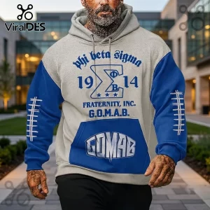 Phi Beta Sigma Fraternity Blue White Hoodie featuring greek letters, 1914 founding date, and G.O.M.A.B. graphic on front.