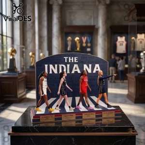 Indiana Fever Players Limited Edition Acrylic Plaque featuring four basketball players walking on a court backdrop display.