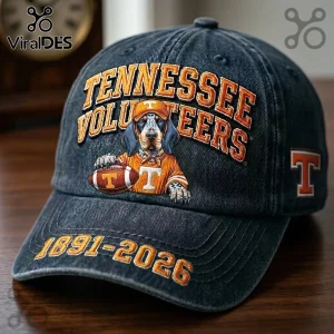 Tennessee Volunteers Mascot Navy Denim Baseball Cap with Smokey the dog, orange text, and 1891-2026 embroidery.