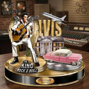 Elvis Presley Graceland Limited Edition Acrylic Plaque featuring the King, Graceland mansion, pink Cadillac, and airplane.