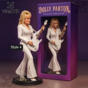 Dolly Parton Limited Edition Collectible Acrylic Plaque featuring a blonde figurine in a white suit holding a guitar.