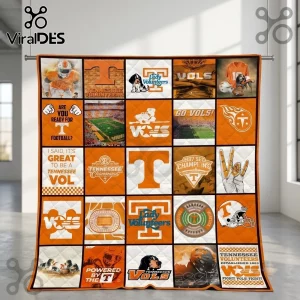 Tennessee Volunteers Logo Patchwork Quilt Throw Blanket featuring orange and white football imagery and team typography.