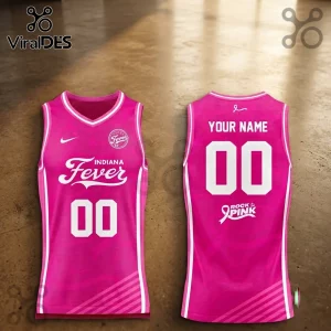 Indiana Fever Pink Breast Cancer Awareness Basketball Jersey featuring a bright pink mesh fabric and custom name space.