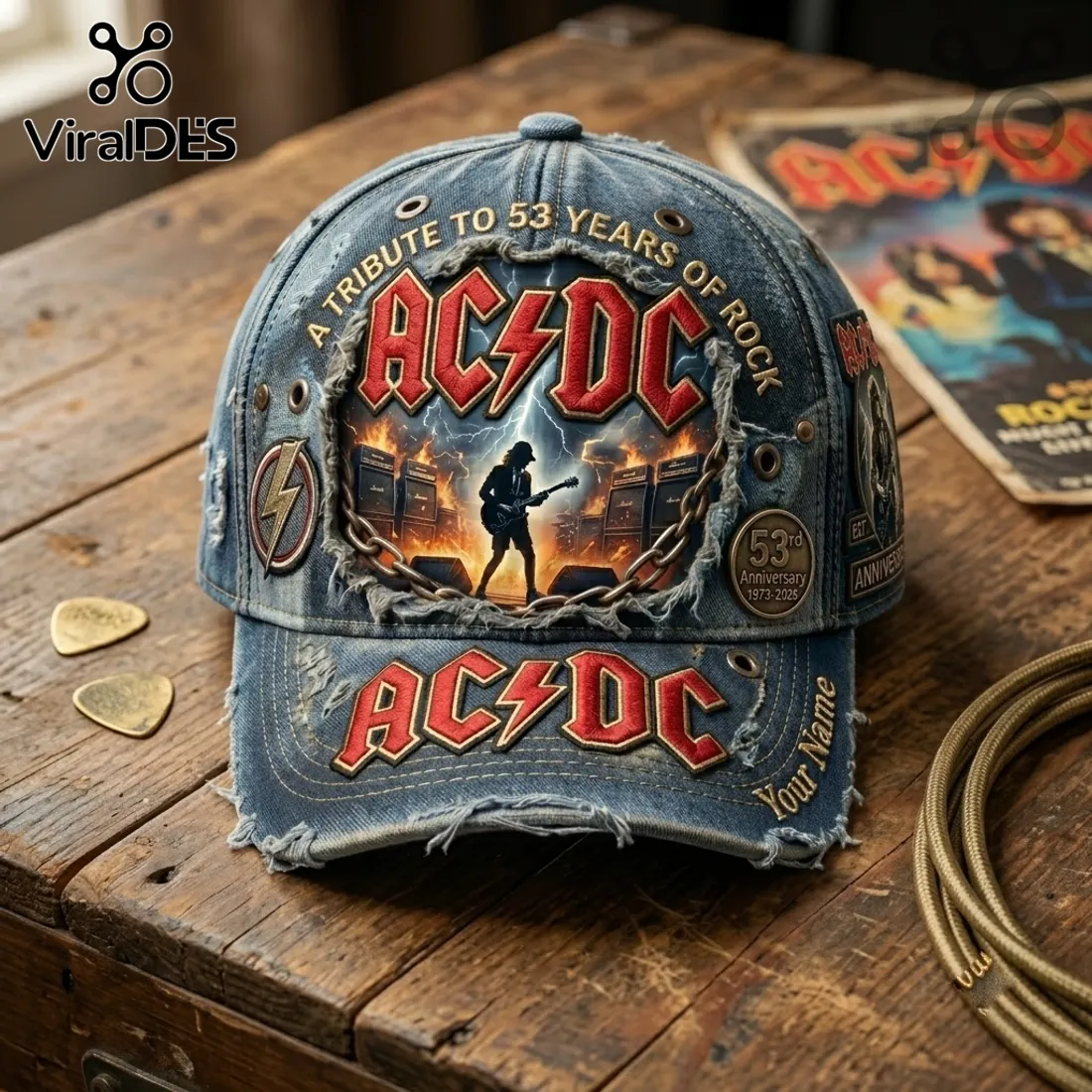 AC/DC 53rd Anniversary Custom Denim Baseball Cap AC/DC 53rd Anniversary Custom Denim Baseball Cap