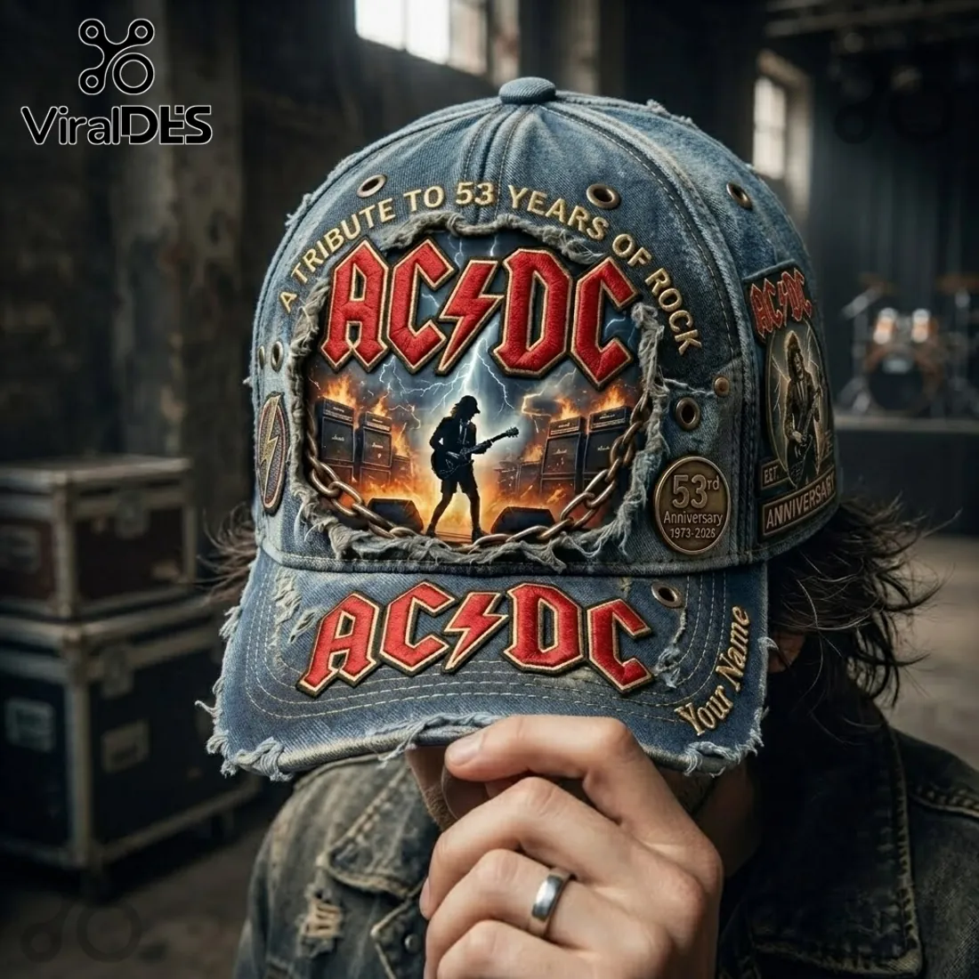 AC/DC 53rd Anniversary Custom Denim Baseball Cap AC/DC 53rd Anniversary Custom Denim Baseball Cap