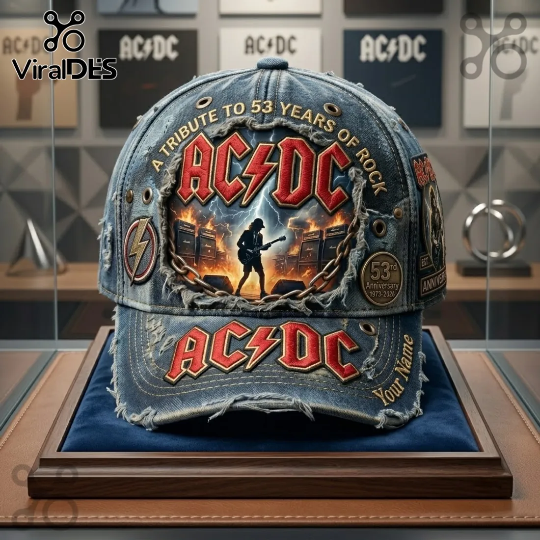 AC/DC 53rd Anniversary Custom Denim Baseball Cap AC/DC 53rd Anniversary Custom Denim Baseball Cap