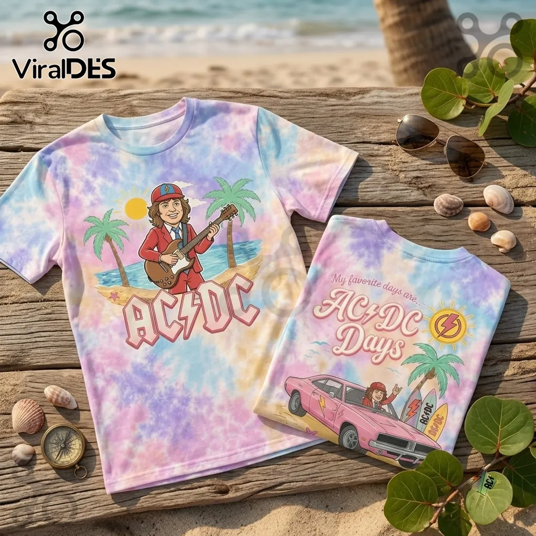 AC/DC Pastel Beach Road Trip Tee Shirt AC/DC Pastel Beach Road Trip Tee Shirt