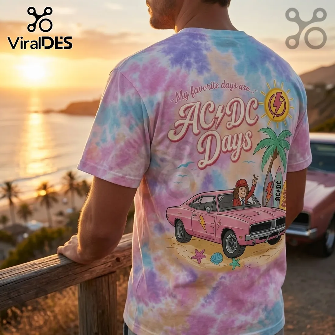 AC/DC Pastel Beach Road Trip Tee Shirt AC/DC Pastel Beach Road Trip Tee Shirt