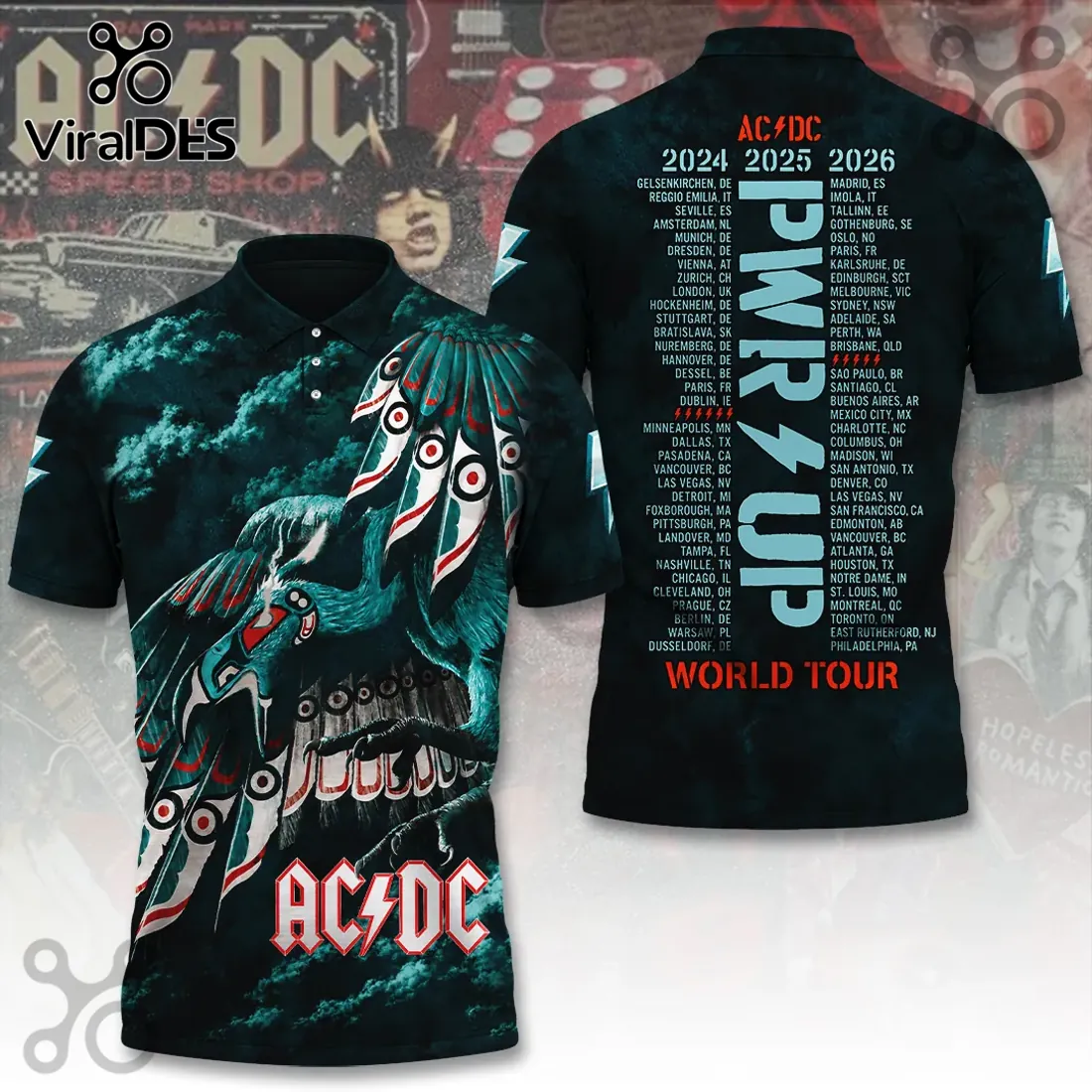 AC/DC Power Up World Tour 2024-2026 Polo Shirt AC/DC Power Up World Tour 2024-2026 Polo Shirt