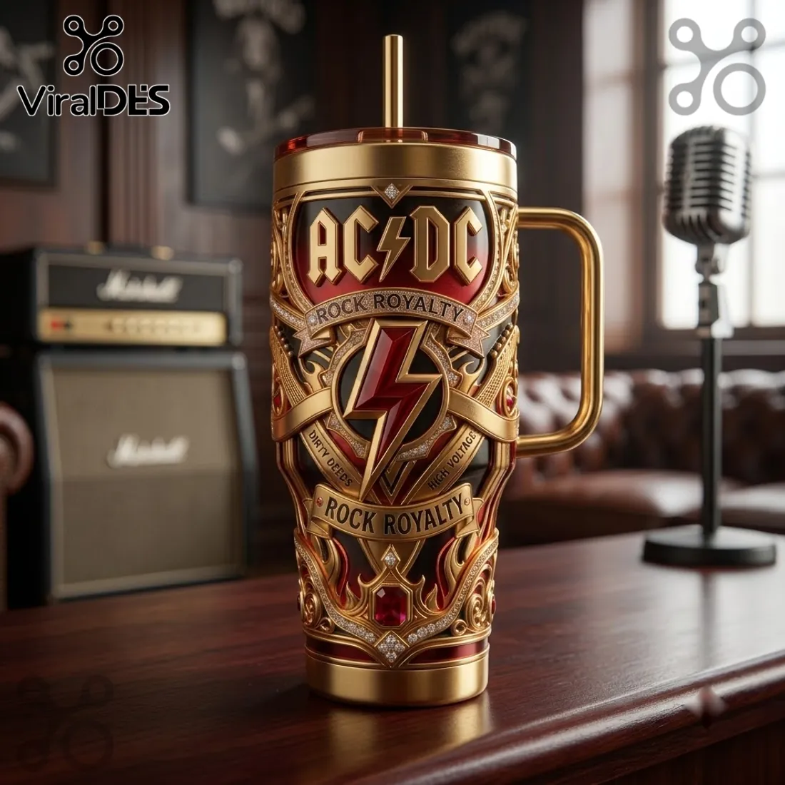 AC/DC Rock Royalty Gold Embossed Stanley Tumbler AC/DC Rock Royalty Gold Embossed Stanley Tumbler