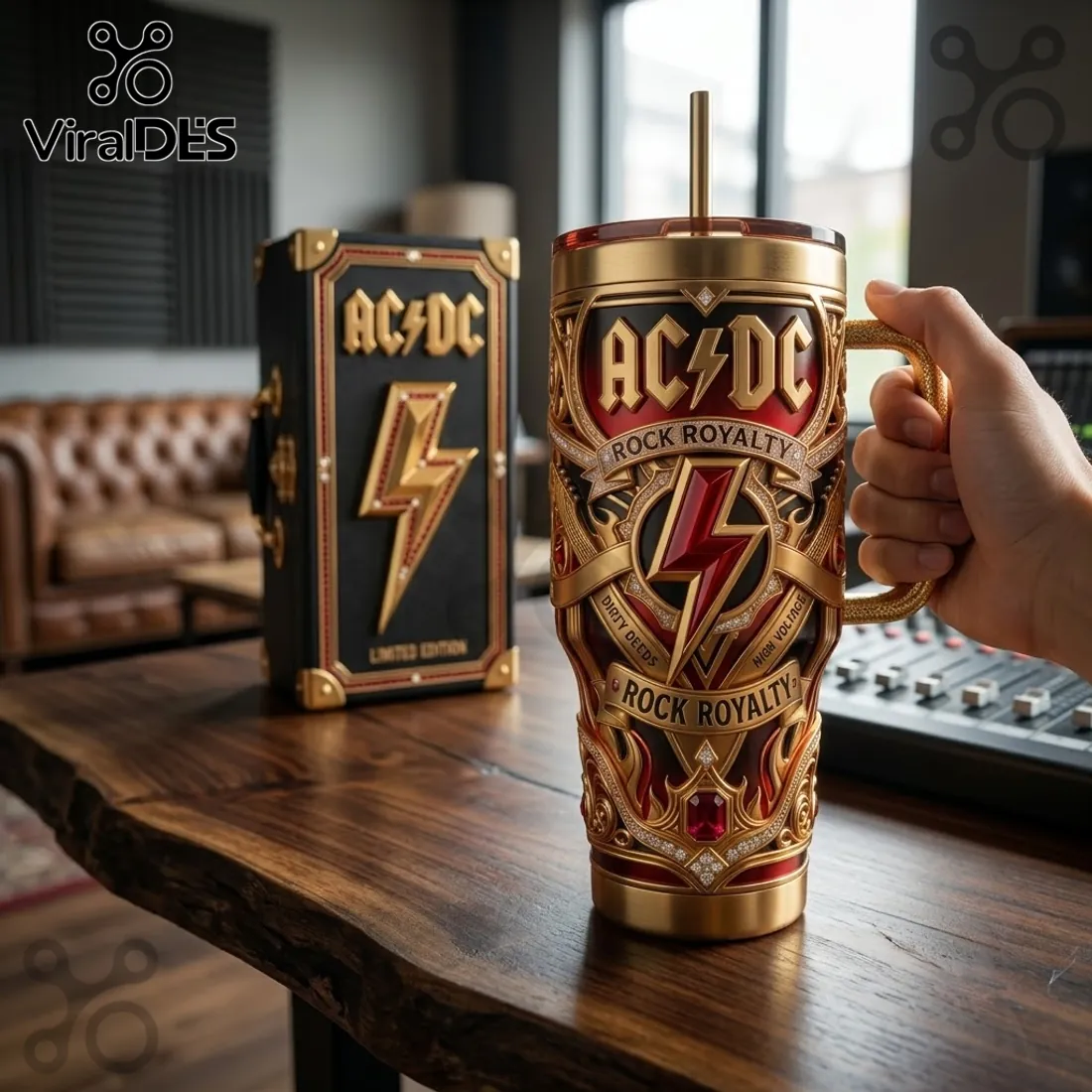 AC/DC Rock Royalty Gold Embossed Stanley Tumbler AC/DC Rock Royalty Gold Embossed Stanley Tumbler