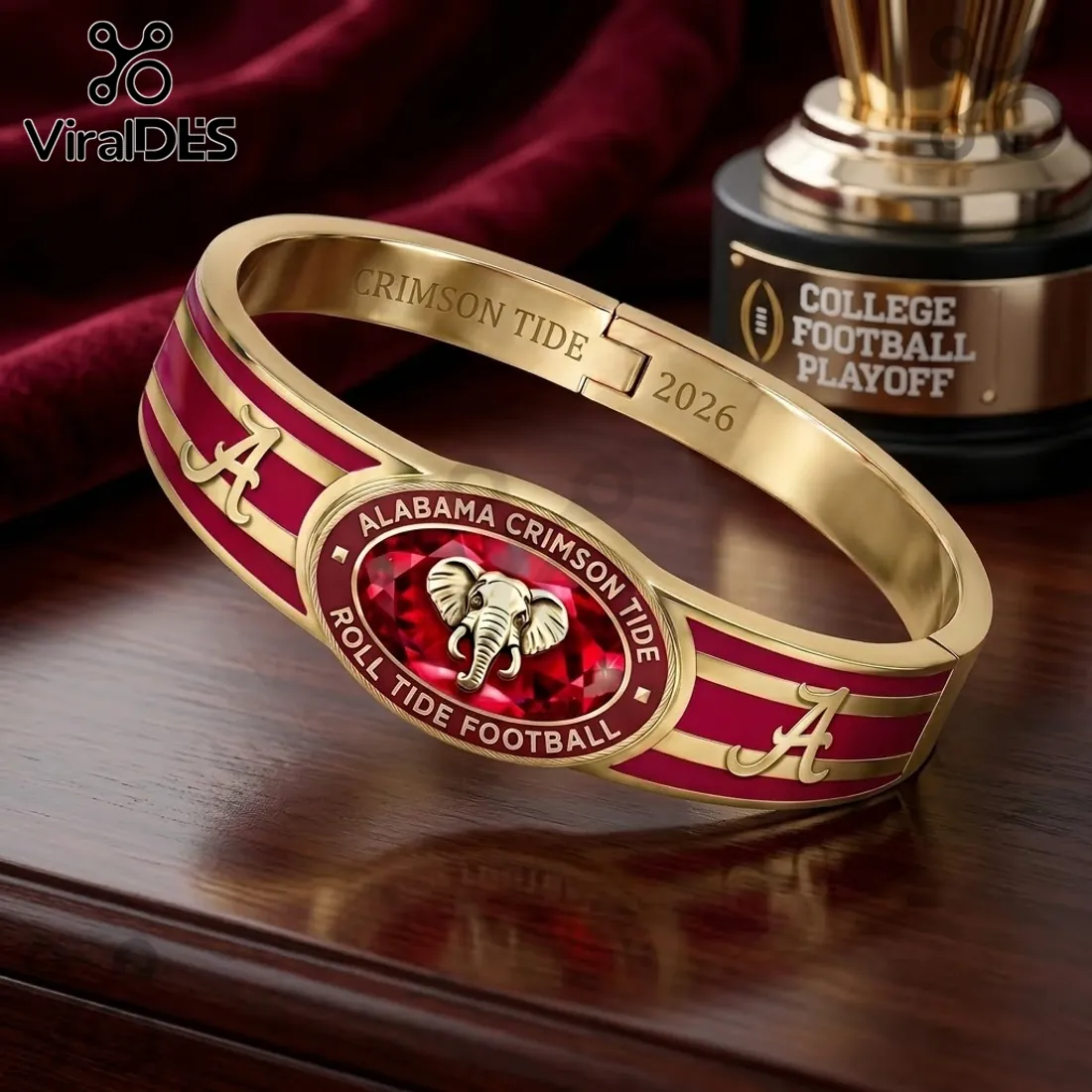 Alabama Crimson Tide 2026 Gold Cuff Bracelet Alabama Crimson Tide 2026 Gold Cuff Bracelet