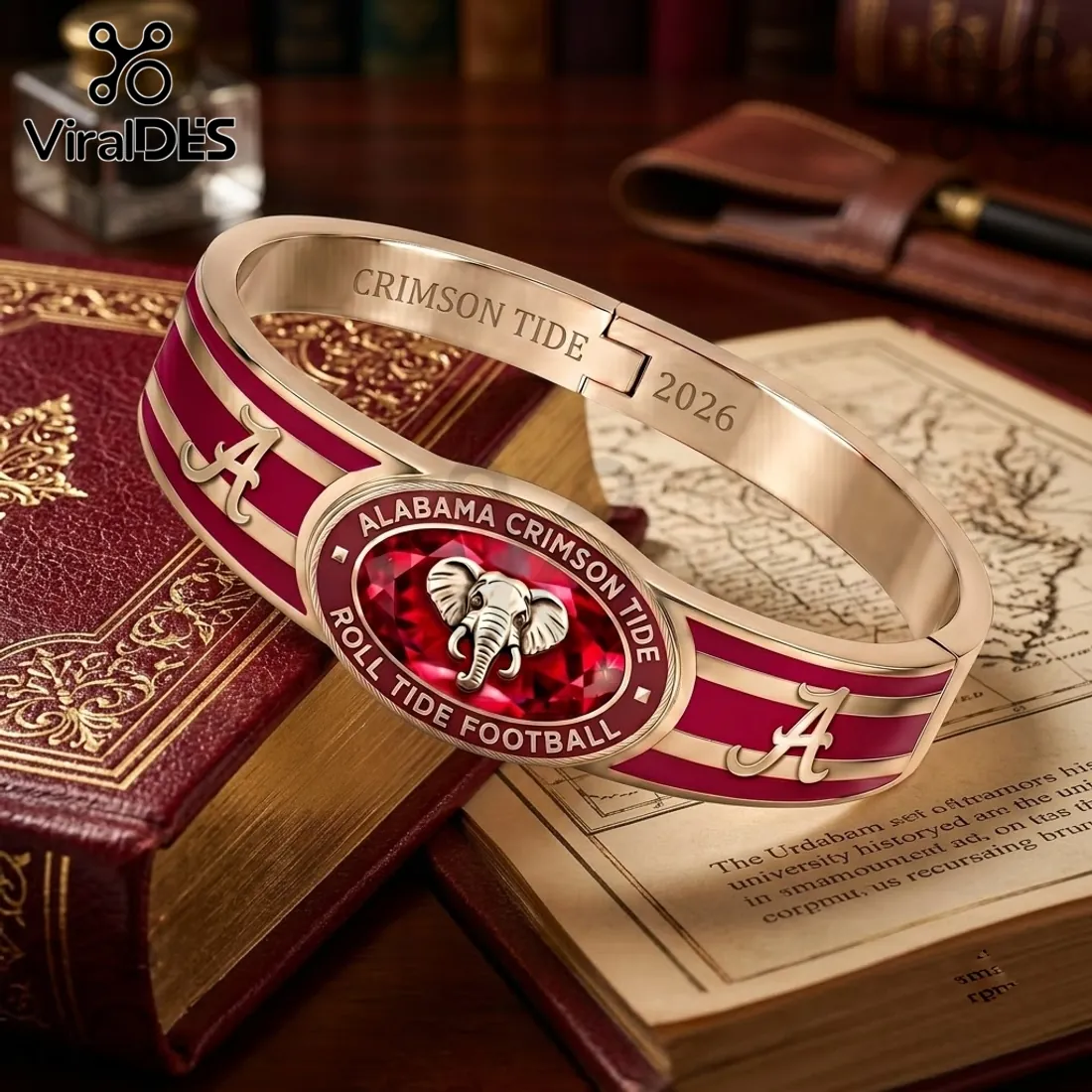 Alabama Crimson Tide 2026 Gold Cuff Bracelet Alabama Crimson Tide 2026 Gold Cuff Bracelet