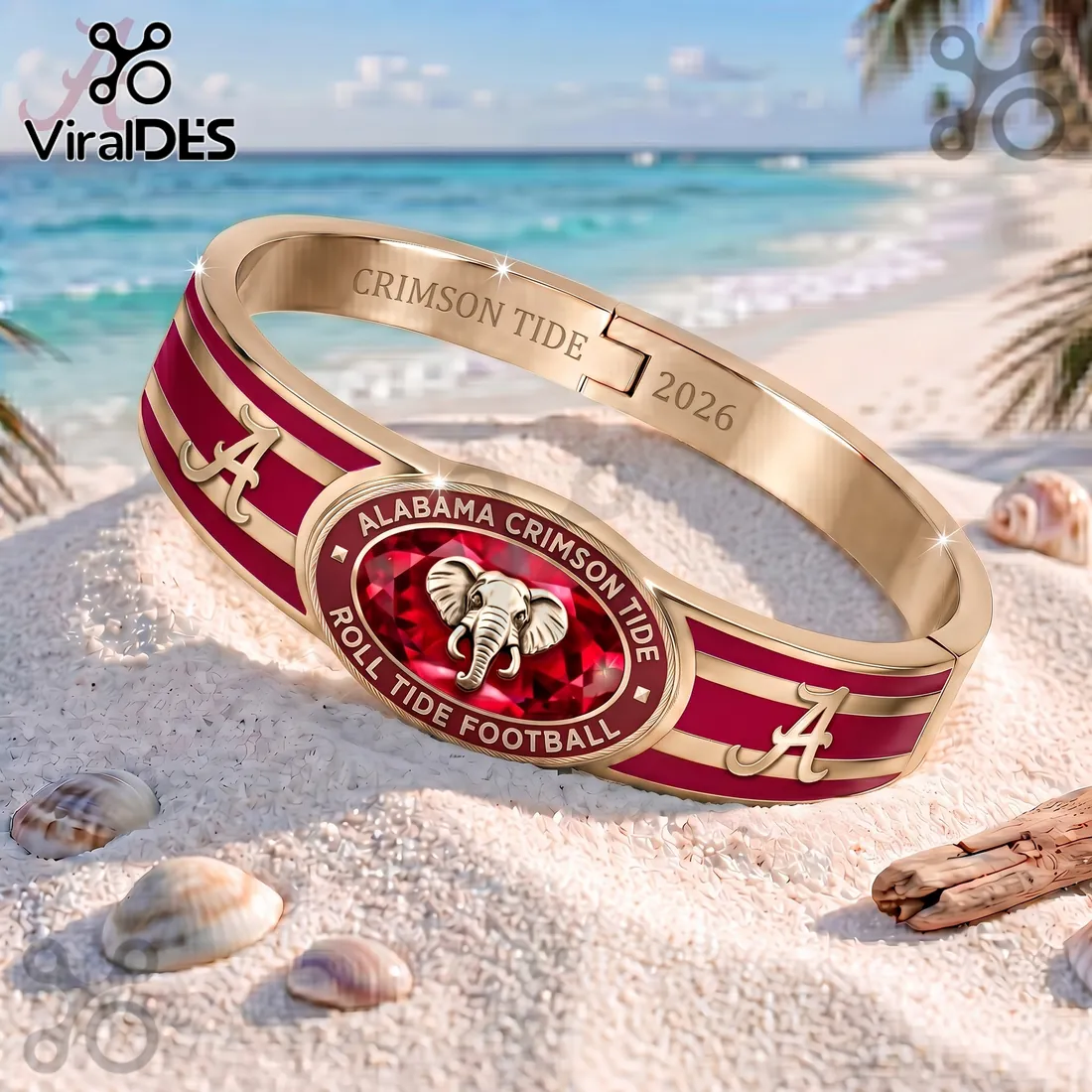 Alabama Crimson Tide 2026 Gold Plated Hinged Bracelet Alabama Crimson Tide 2026 Gold Plated Hinged Bracelet