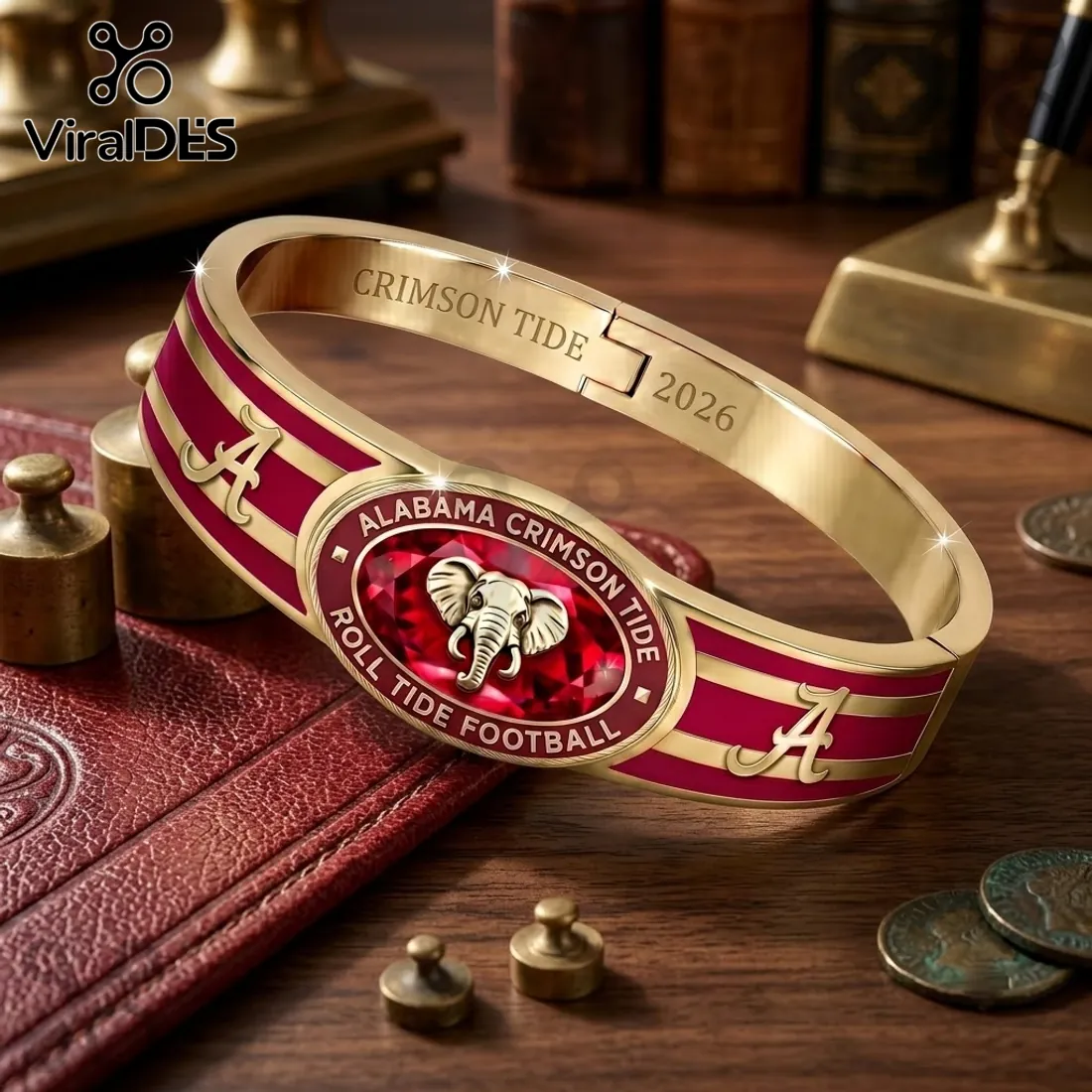 Alabama Crimson Tide 2026 Gold Plated Hinged Bracelet Alabama Crimson Tide 2026 Gold Plated Hinged Bracelet