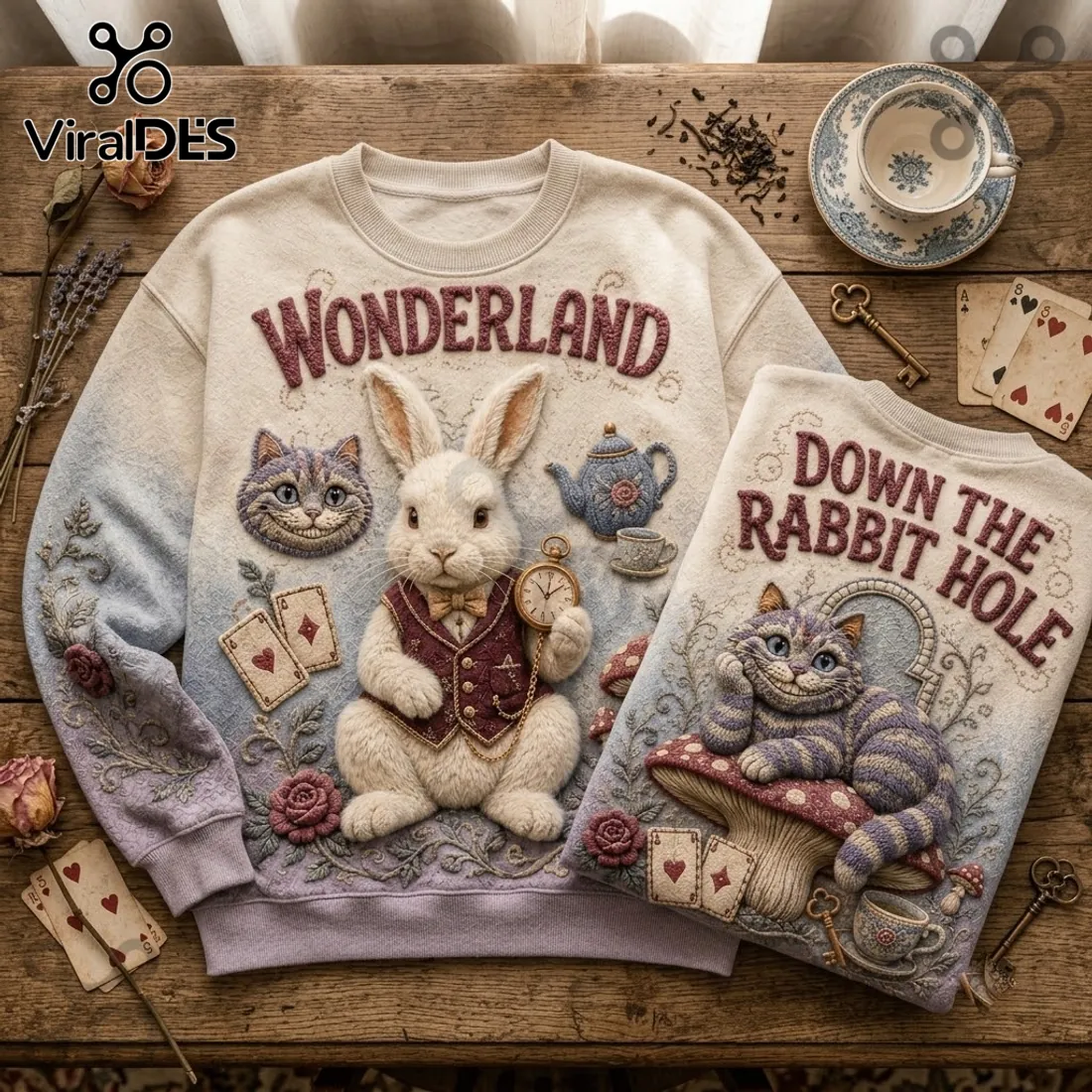 Alice in Wonderland Embossed Rabbit Ugly Sweater Alice in Wonderland Embossed Rabbit Ugly Sweater