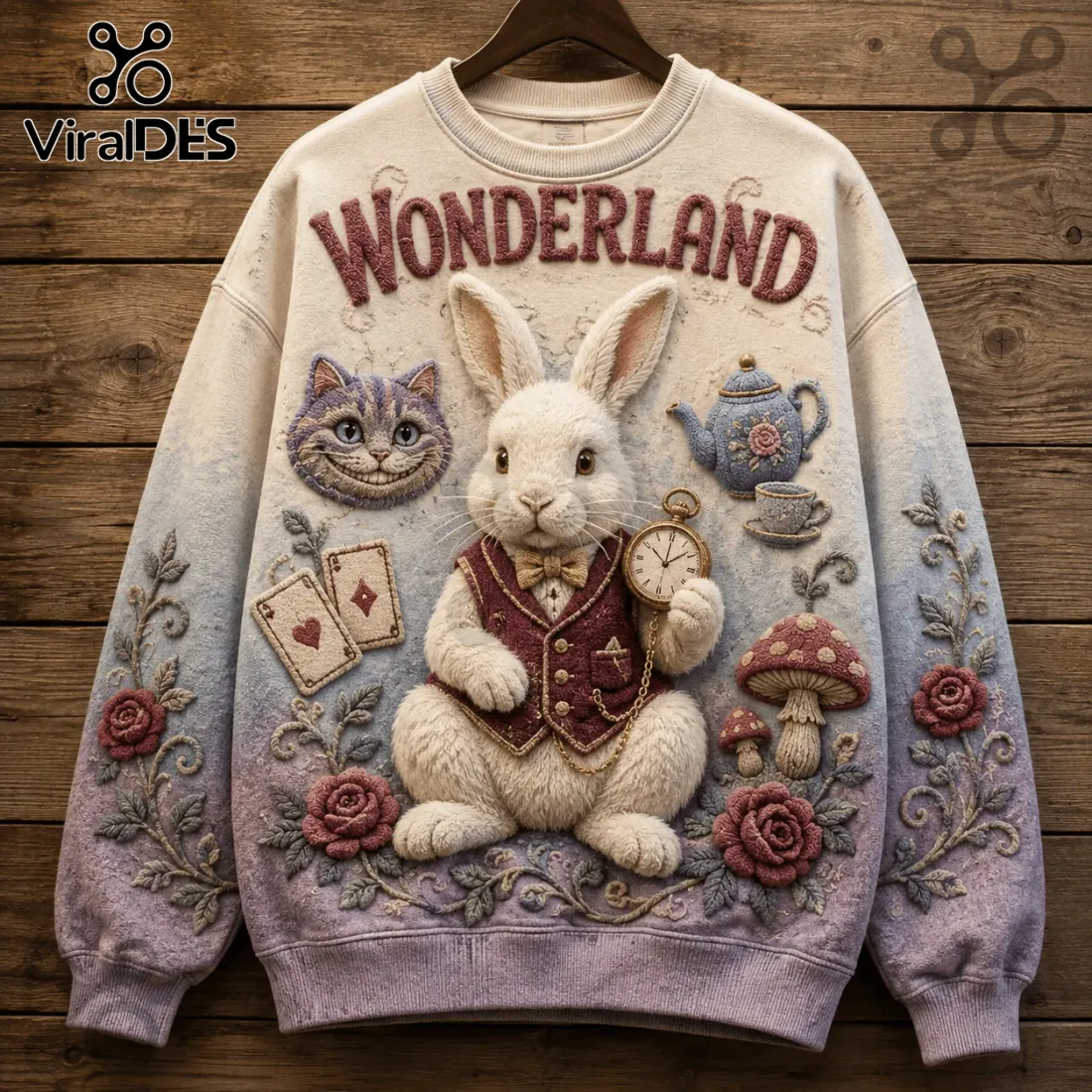 Alice in Wonderland Embossed Rabbit Ugly Sweater Alice in Wonderland Embossed Rabbit Ugly Sweater