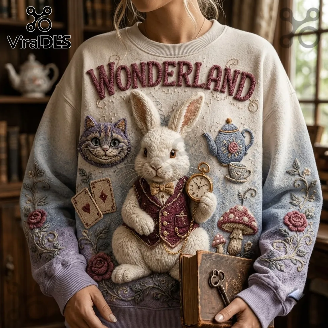 Alice in Wonderland Embossed Rabbit Ugly Sweater Alice in Wonderland Embossed Rabbit Ugly Sweater