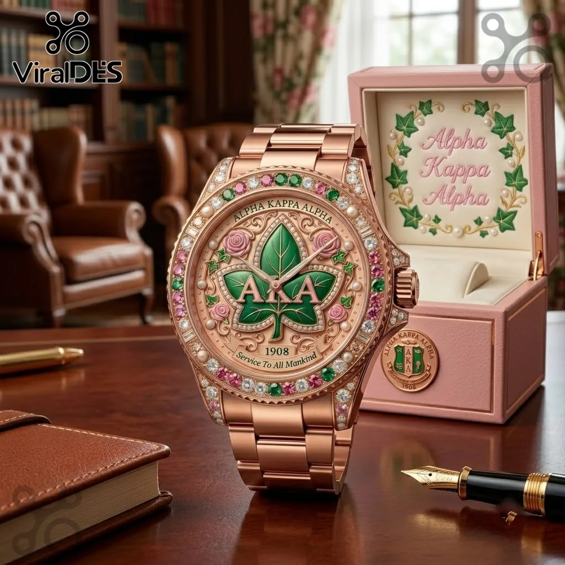 Alpha Kappa Alpha Ivy Leaf Stainless Steel Women Watch Alpha Kappa Alpha Ivy Leaf Stainless Steel Women Watch