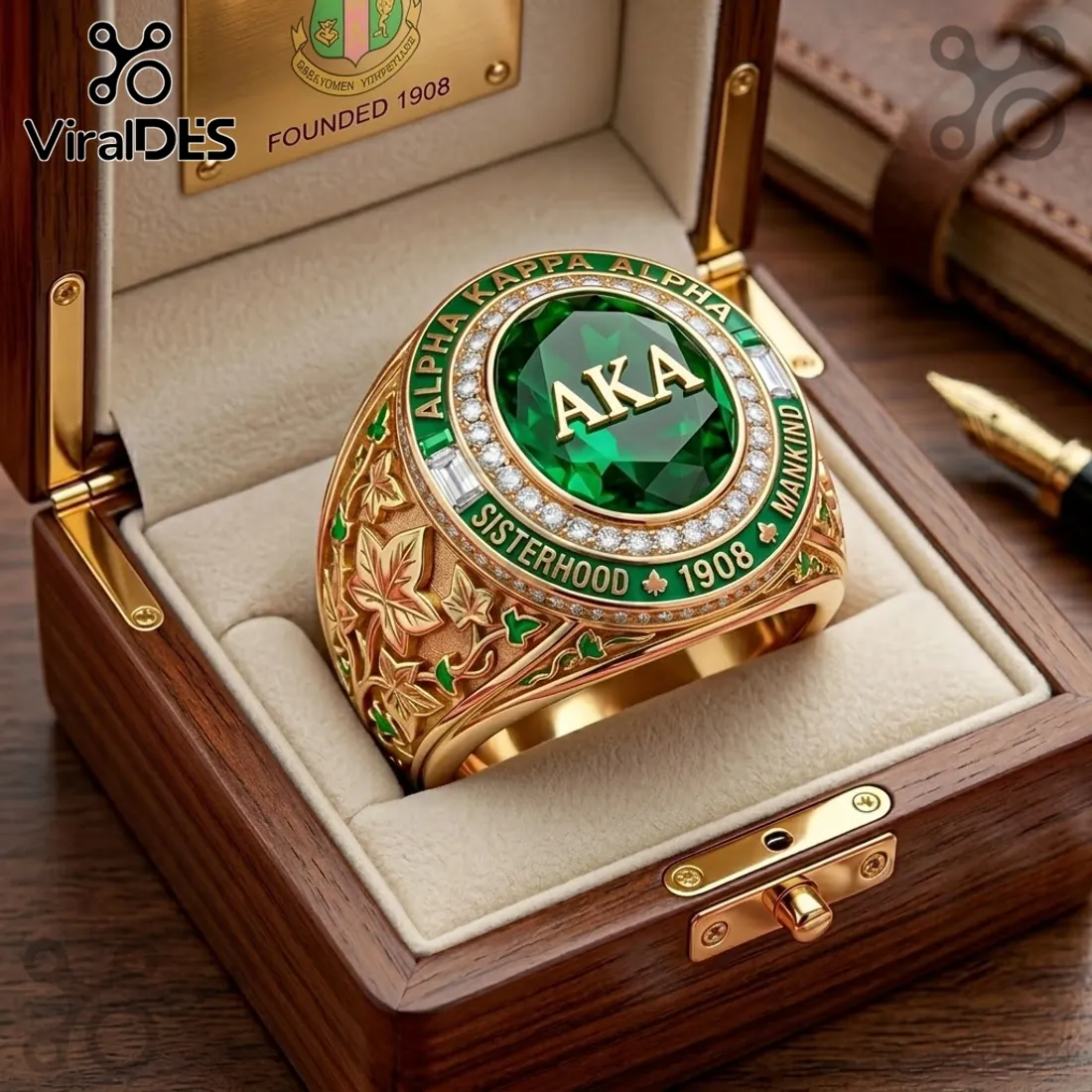 Alpha Kappa Alpha Sisterhood Green Stone Ring Alpha Kappa Alpha Sisterhood Green Stone Ring