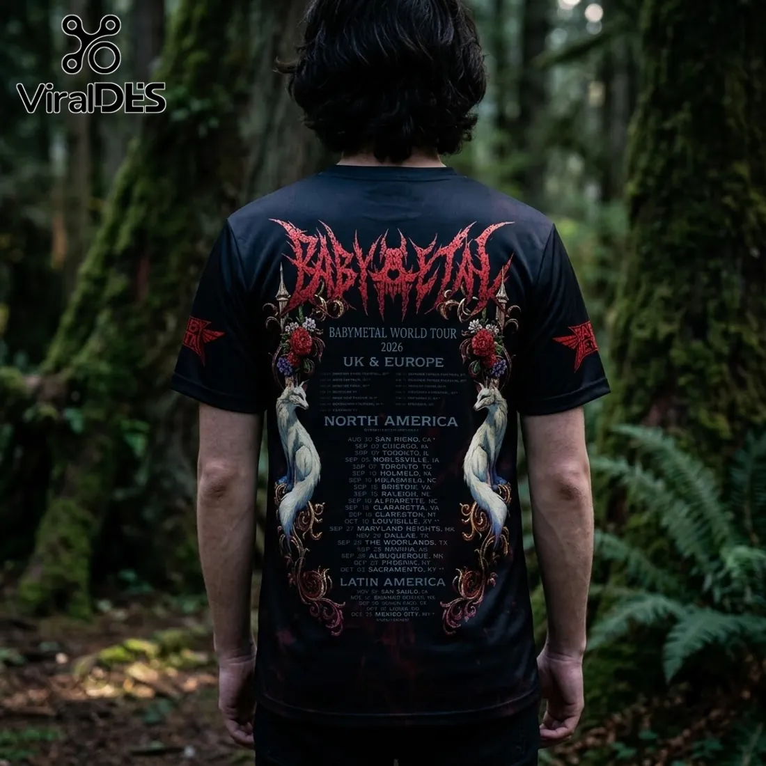 Babymetal World Tour 2026 Illustrated Black T-Shirt Babymetal World Tour 2026 Illustrated Black T-Shirt
