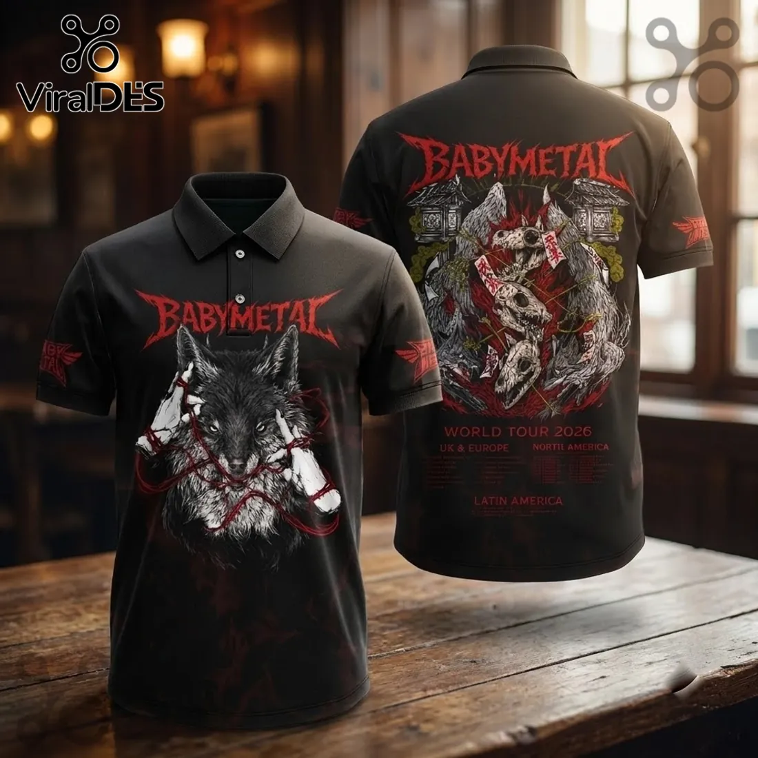 Babymetal World Tour 2026 Wolf Logo Polo Shirt Babymetal World Tour 2026 Wolf Logo Polo Shirt