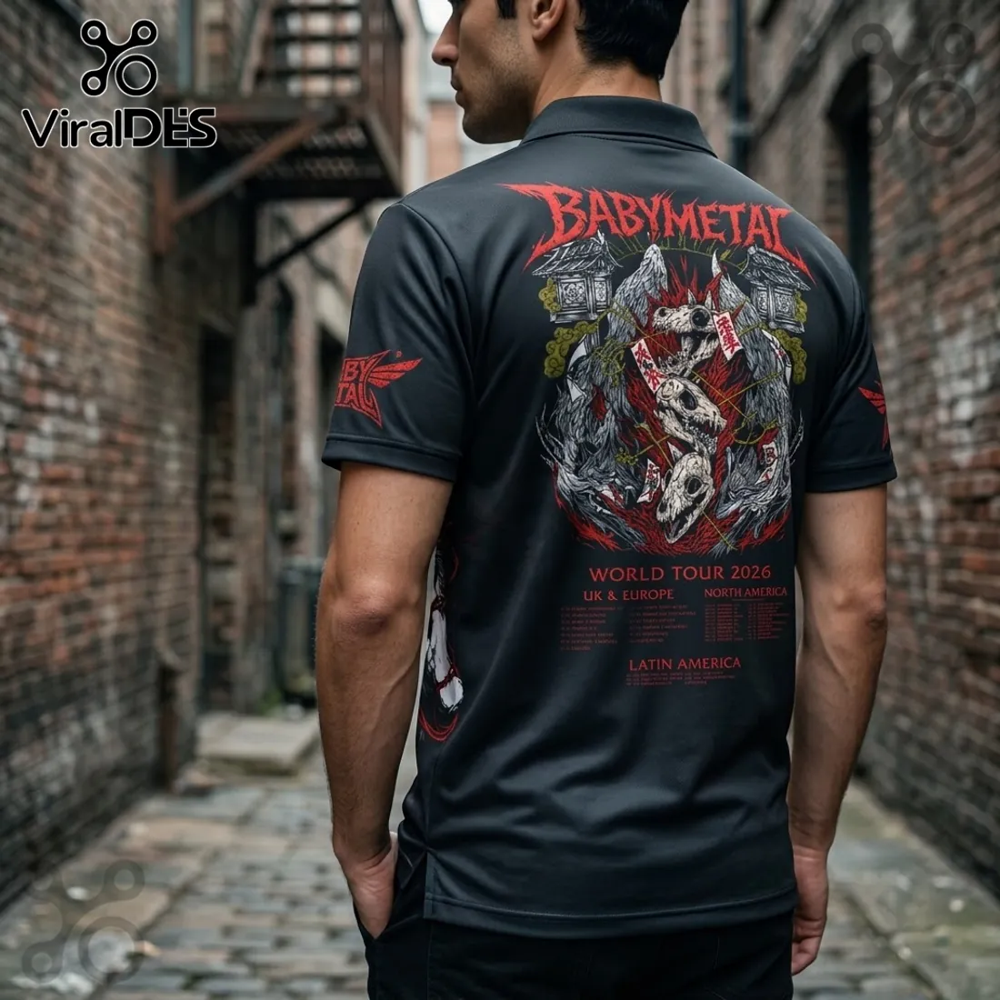 Babymetal World Tour 2026 Wolf Logo Polo Shirt Babymetal World Tour 2026 Wolf Logo Polo Shirt