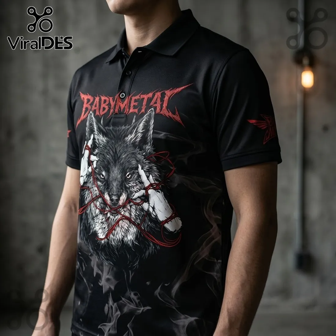 Babymetal World Tour 2026 Wolf Logo Polo Shirt Babymetal World Tour 2026 Wolf Logo Polo Shirt