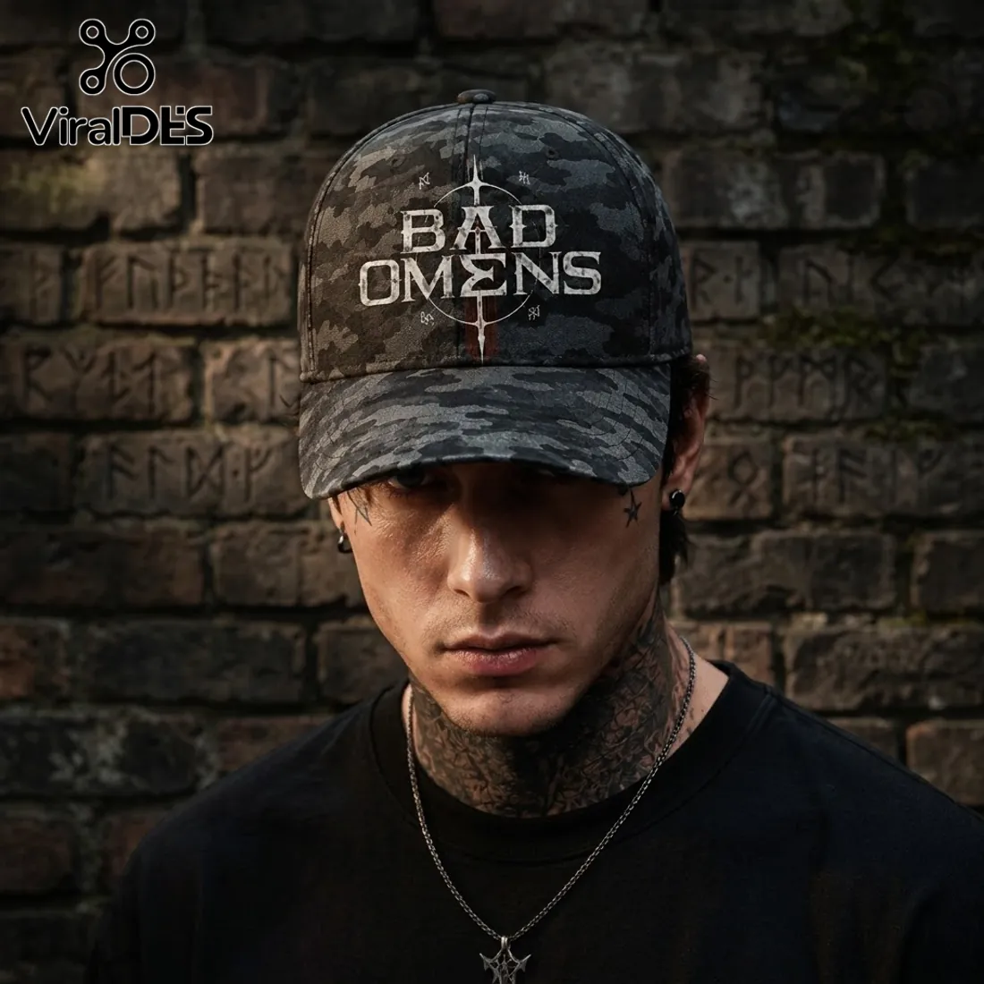 Bad Omens Dark Omen Camo Baseball Cap Bad Omens Dark Omen Camo Baseball Cap