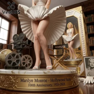 Marilyn Monroe Blonde Bombshell Hollywood Collectible Figure standing on a marble base with a film camera and chair.