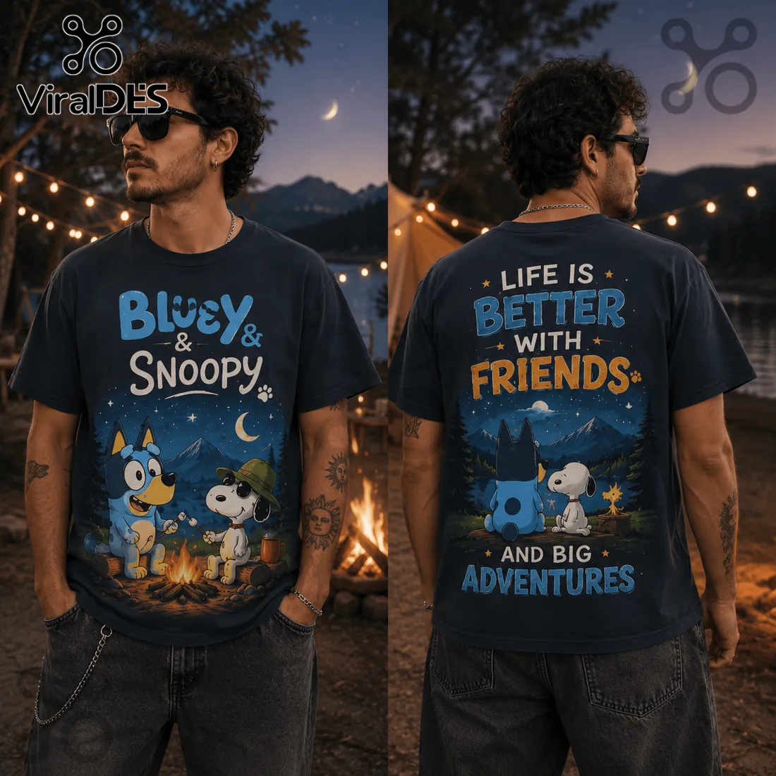 Bluey x Snoopy Camping Navy Blue T-Shirt Bluey x Snoopy Camping Navy Blue T-Shirt
