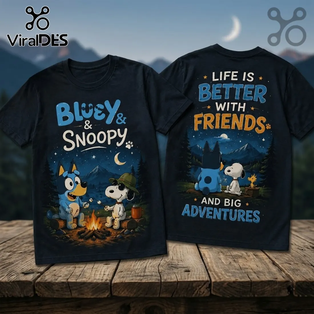 Bluey x Snoopy Camping Navy Blue T-Shirt Bluey x Snoopy Camping Navy Blue T-Shirt