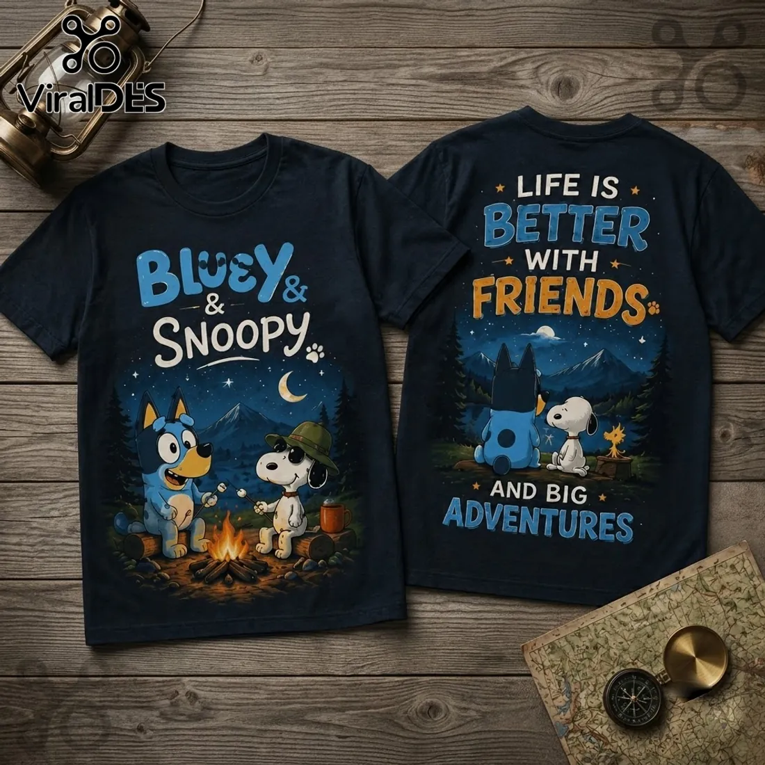 Bluey x Snoopy Camping Navy Blue T-Shirt Bluey x Snoopy Camping Navy Blue T-Shirt