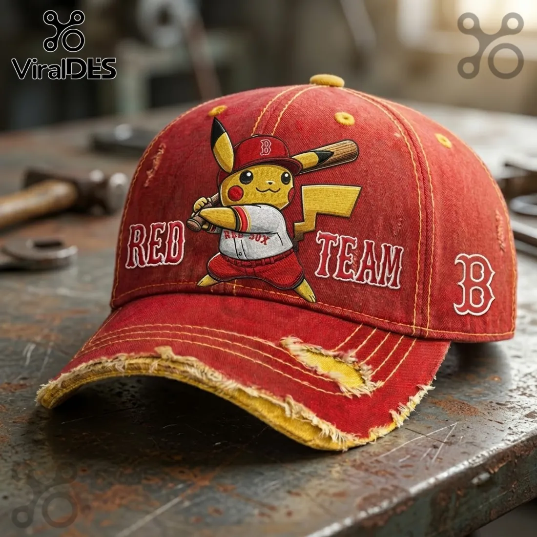 Boston Red Sox Pikachu Distressed Baseball Cap Boston Red Sox Pikachu Distressed Baseball Cap