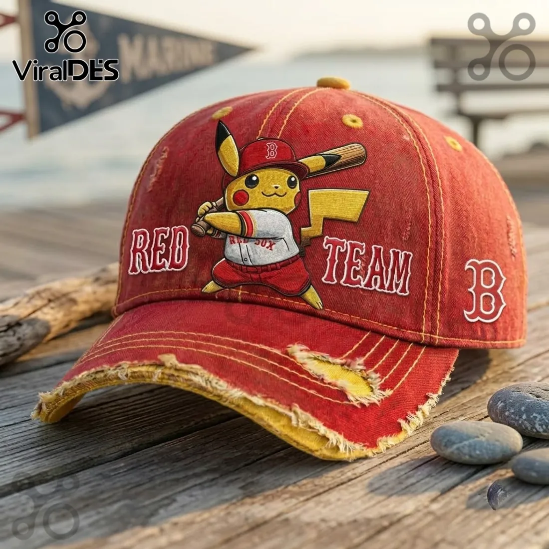 Boston Red Sox Pikachu Distressed Baseball Cap Boston Red Sox Pikachu Distressed Baseball Cap