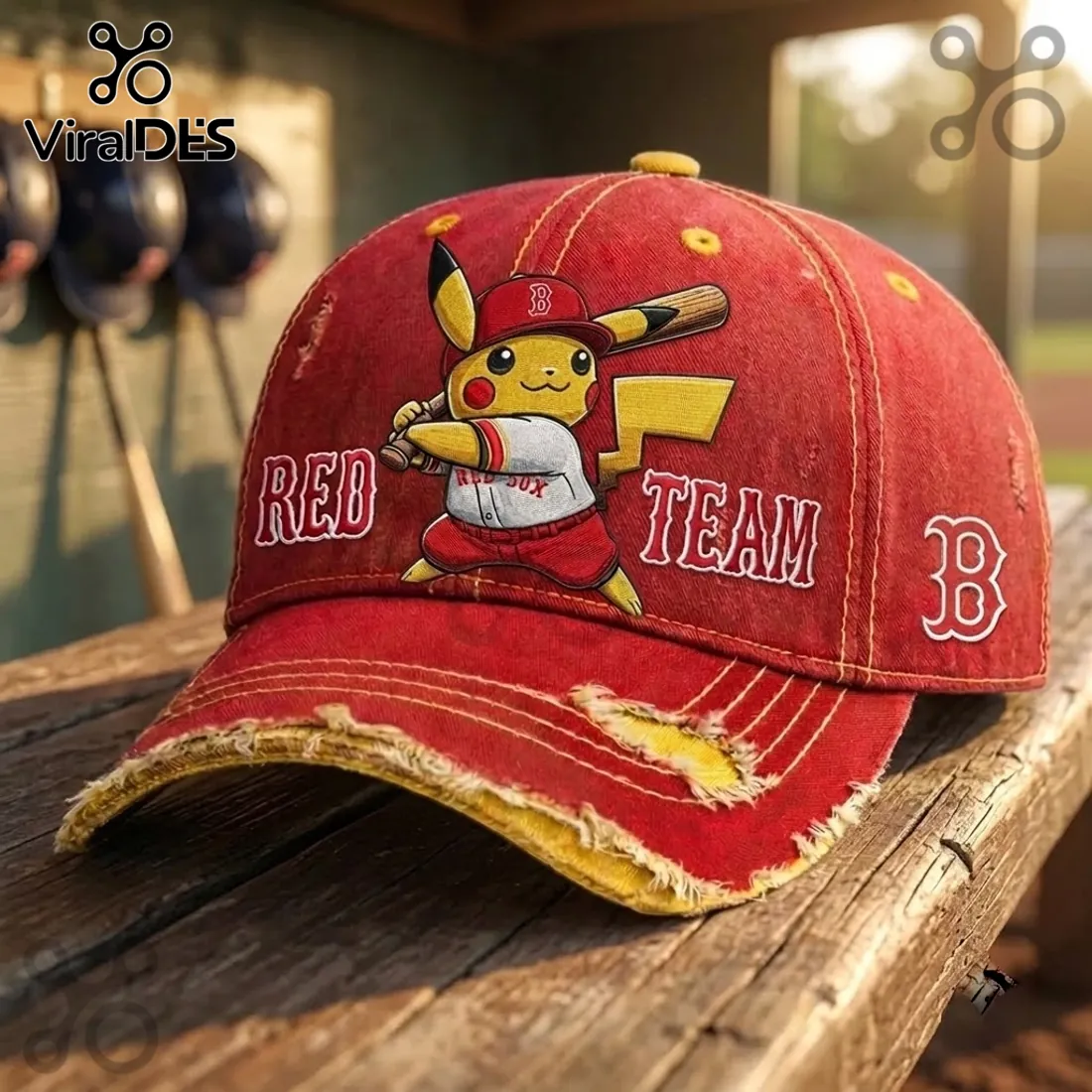 Boston Red Sox Pikachu Distressed Baseball Cap Boston Red Sox Pikachu Distressed Baseball Cap