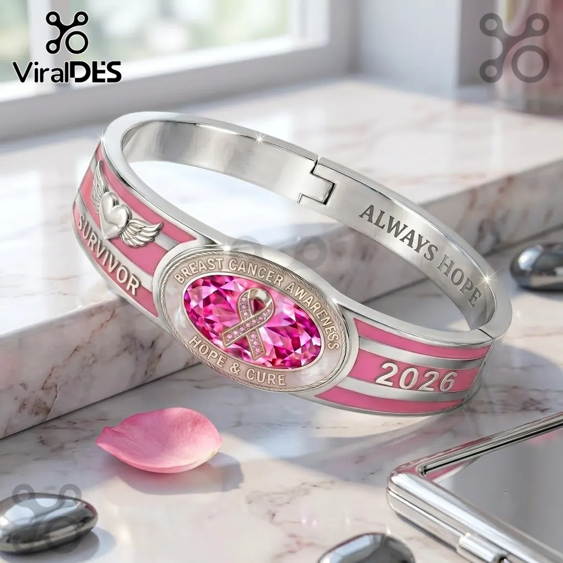 Breast Cancer Awareness 2026 Survivor Hinged Bracelet Breast Cancer Awareness 2026 Survivor Hinged Bracelet