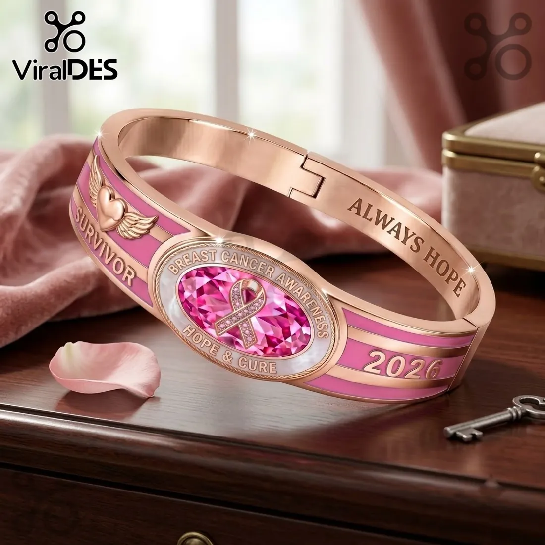 Breast Cancer Awareness 2026 Survivor Hinged Bracelet Breast Cancer Awareness 2026 Survivor Hinged Bracelet