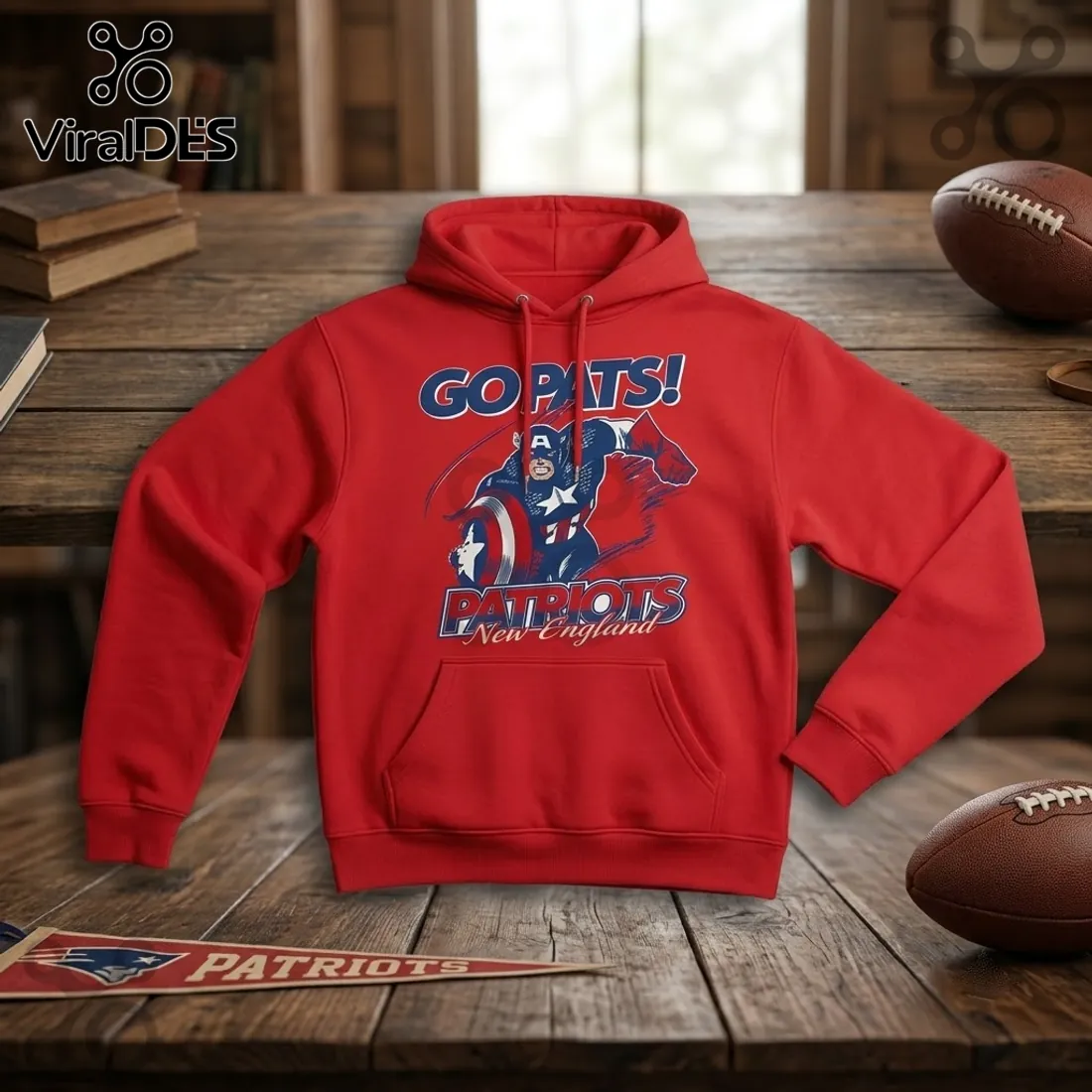 Captain America x New England Patriots 2026 Red Hoodie Captain America x New England Patriots 2026 Red Hoodie