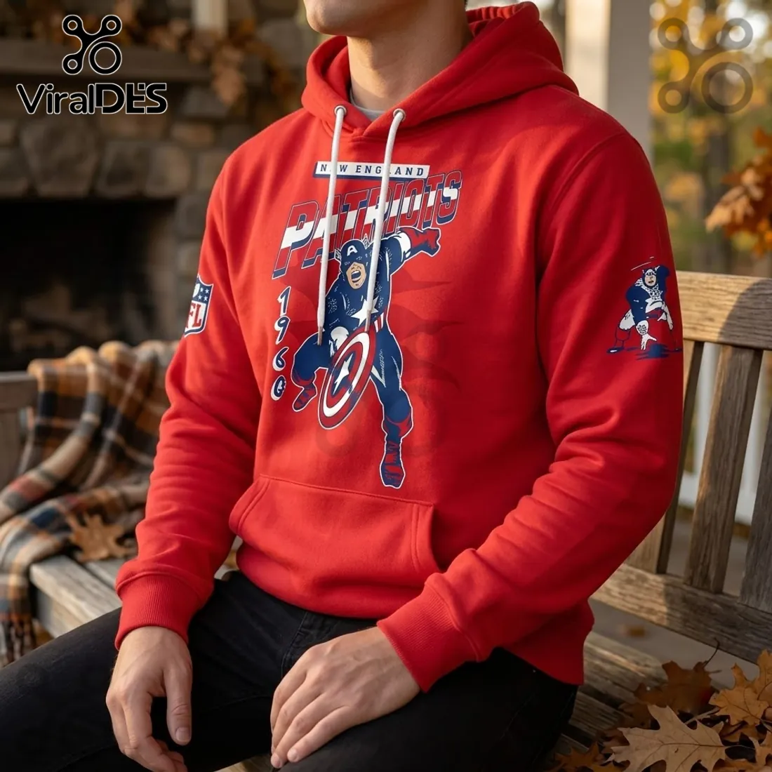 Captain America x New England Patriots Red Hoodie Captain America x New England Patriots Red Hoodie