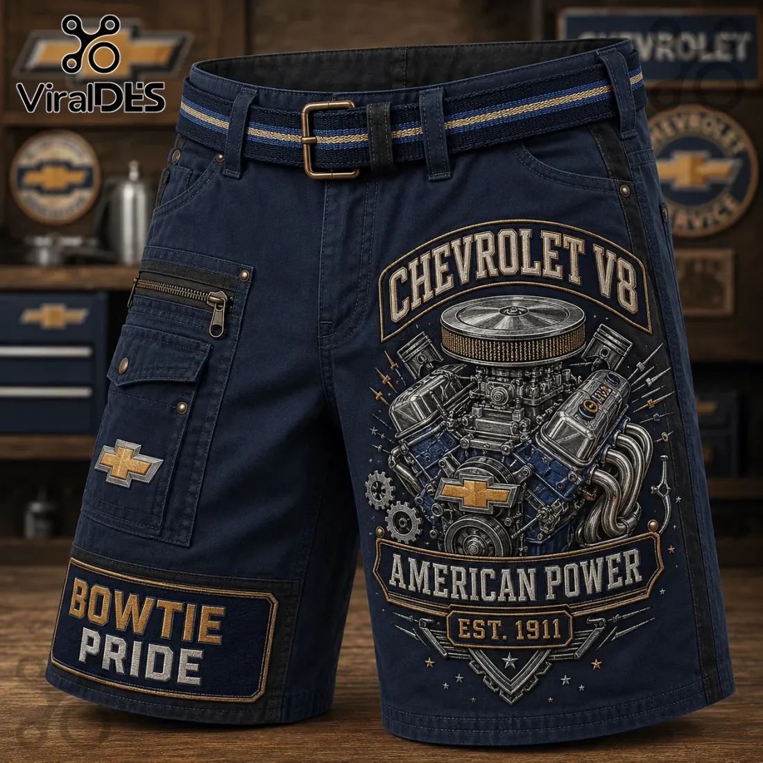 Chevrolet Bowtie Pride Vintage Engine Utility Shorts Chevrolet Bowtie Pride Vintage Engine Utility Shorts