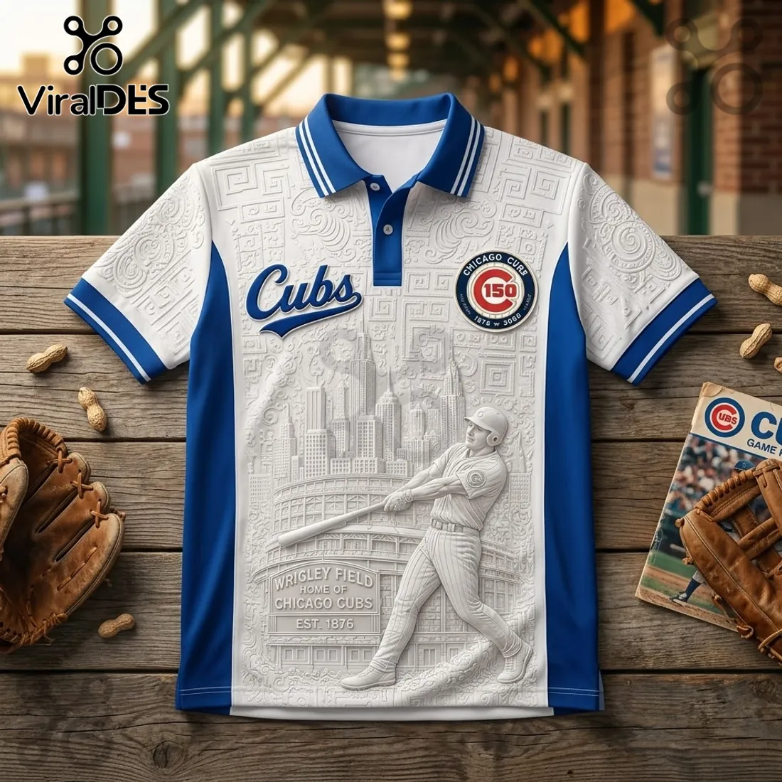 Chicago Cubs 150th Anniversary White Polo Shirt Chicago Cubs 150th Anniversary White Polo Shirt