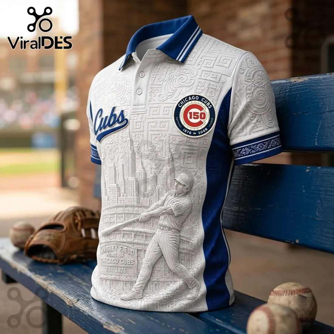 Chicago Cubs 150th Anniversary White Polo Shirt Chicago Cubs 150th Anniversary White Polo Shirt