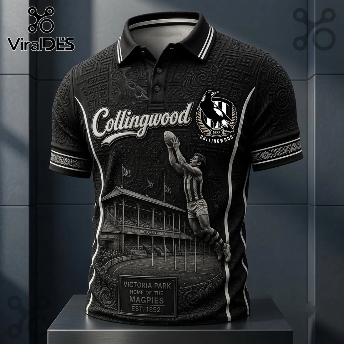 Collingwood FC Magpies Heritage Black Polo Shirt Collingwood FC Magpies Heritage Black Polo Shirt