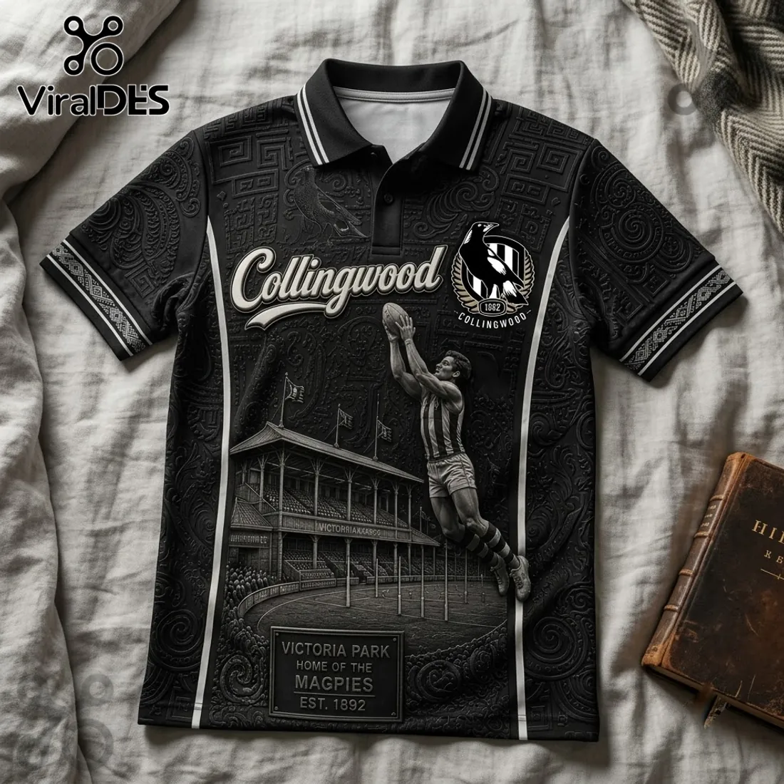 Collingwood FC Magpies Heritage Black Polo Shirt Collingwood FC Magpies Heritage Black Polo Shirt