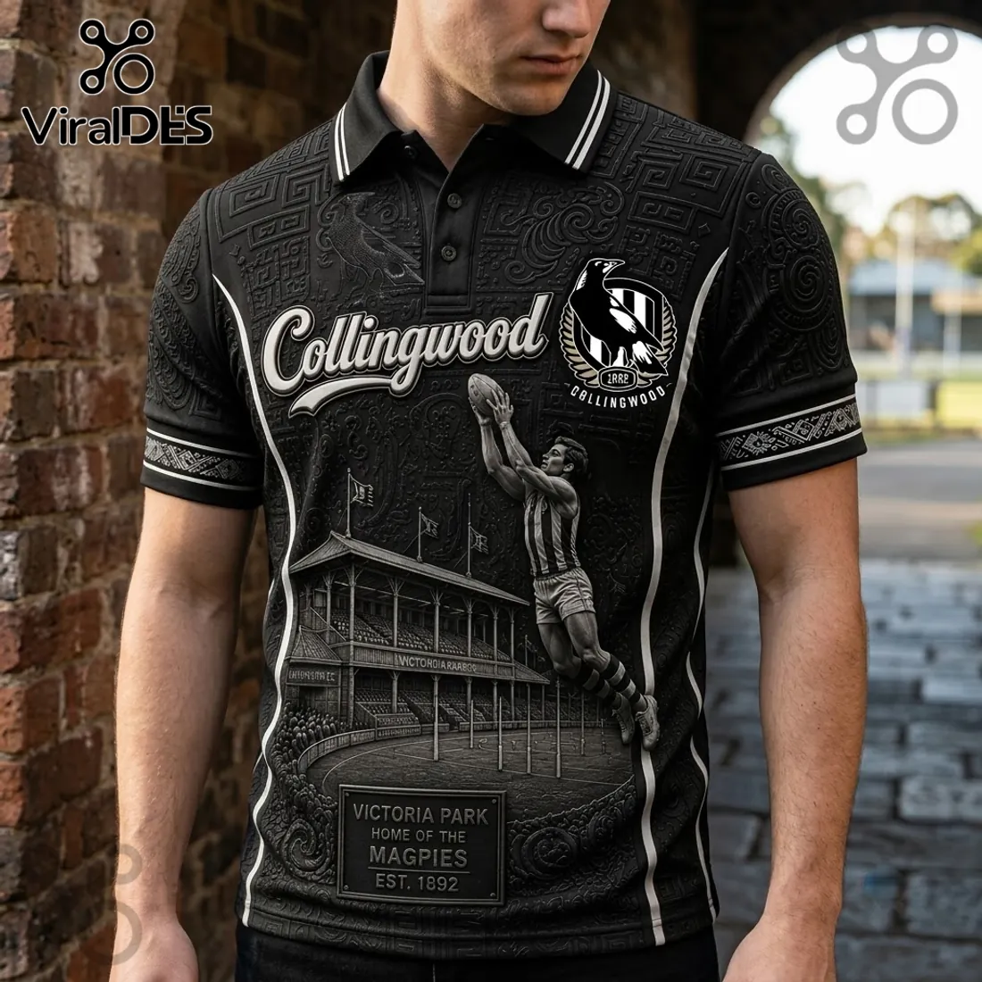 Collingwood FC Magpies Heritage Black Polo Shirt Collingwood FC Magpies Heritage Black Polo Shirt