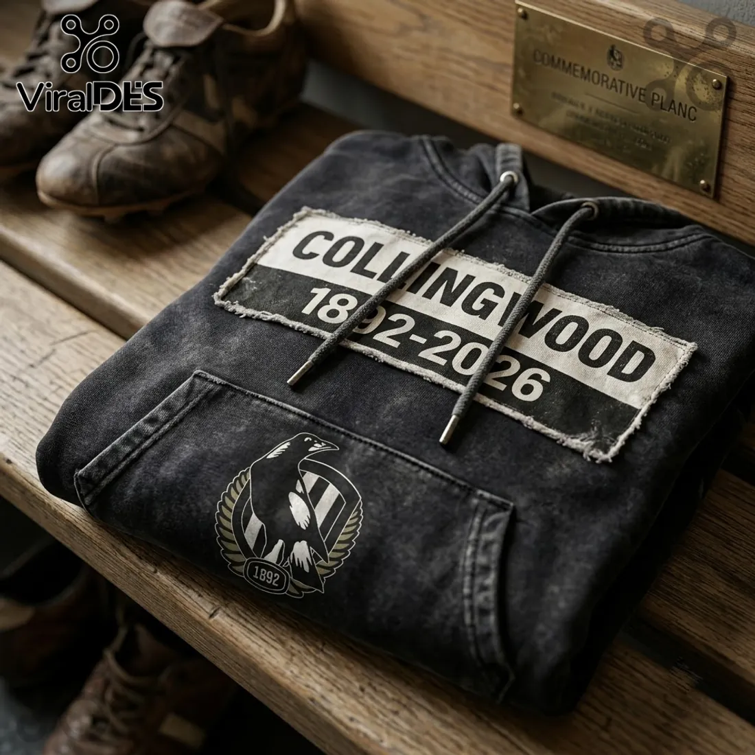 Collingwood Magpies 1892-2026 Distressed Black Hoodie Collingwood Magpies 1892-2026 Distressed Black Hoodie